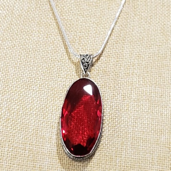 Hand Crafted Jewelry - Garnet gemstone 925 silver necklace